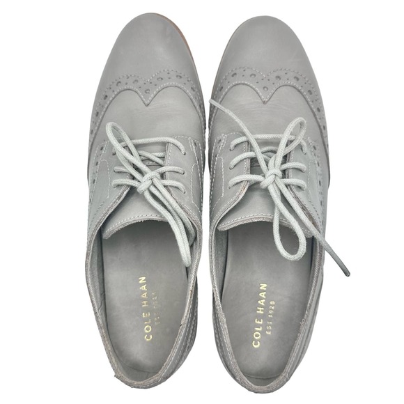 Cole Haan | Women | Grand OS Gray Leather Wingtip Oxford Shoes | Size 5.5 B - Picture 5 of 10